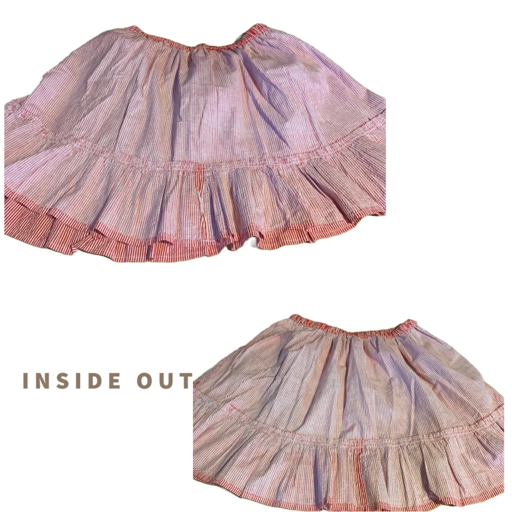 HANDMADE RED & WHITE STRIPE RUFFLE HEM ELASTIC WAIST BAND FULL SKIRT (1X) - Image 9