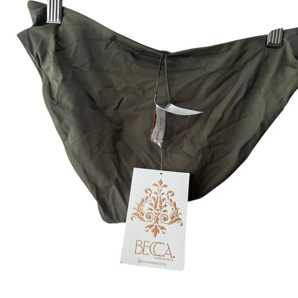 Becca Rebecca Virtue Olive Green Twist Side Tab Hipster Bikini Swim Bottoms Sz S - Image 7