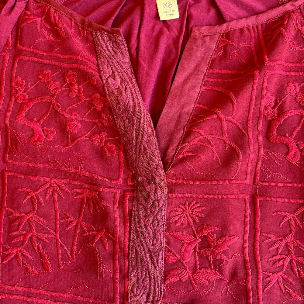 Lucky Brand Tunic Shirt Dress Pink Ethnic Bohemian Roll Tab 3/4 Sleeves - Image 11