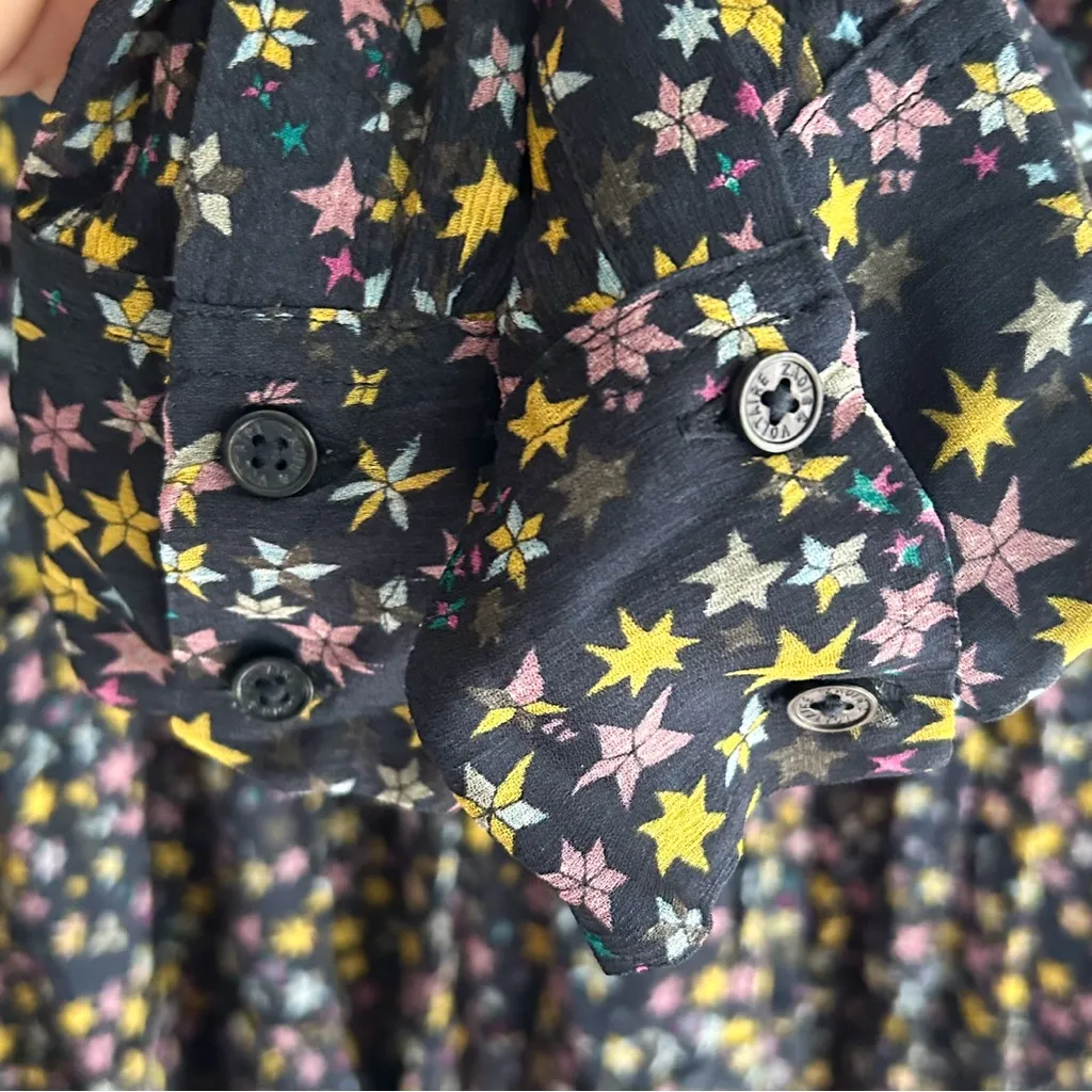 Zadig & Voltaire Rapidy Crinkle Print Etoiles Star Print Dress Navy Sz Small - Image 6