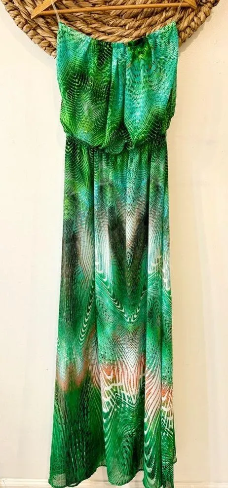 Fab’rik White Collection Tropical Print Strapless Maxi Dress Size Small - Image 8