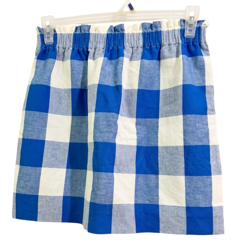 J. Crew Factory Blue Gingham Plaid Linen Cotton Pull On Mini Skirt Size 4 - Image 3