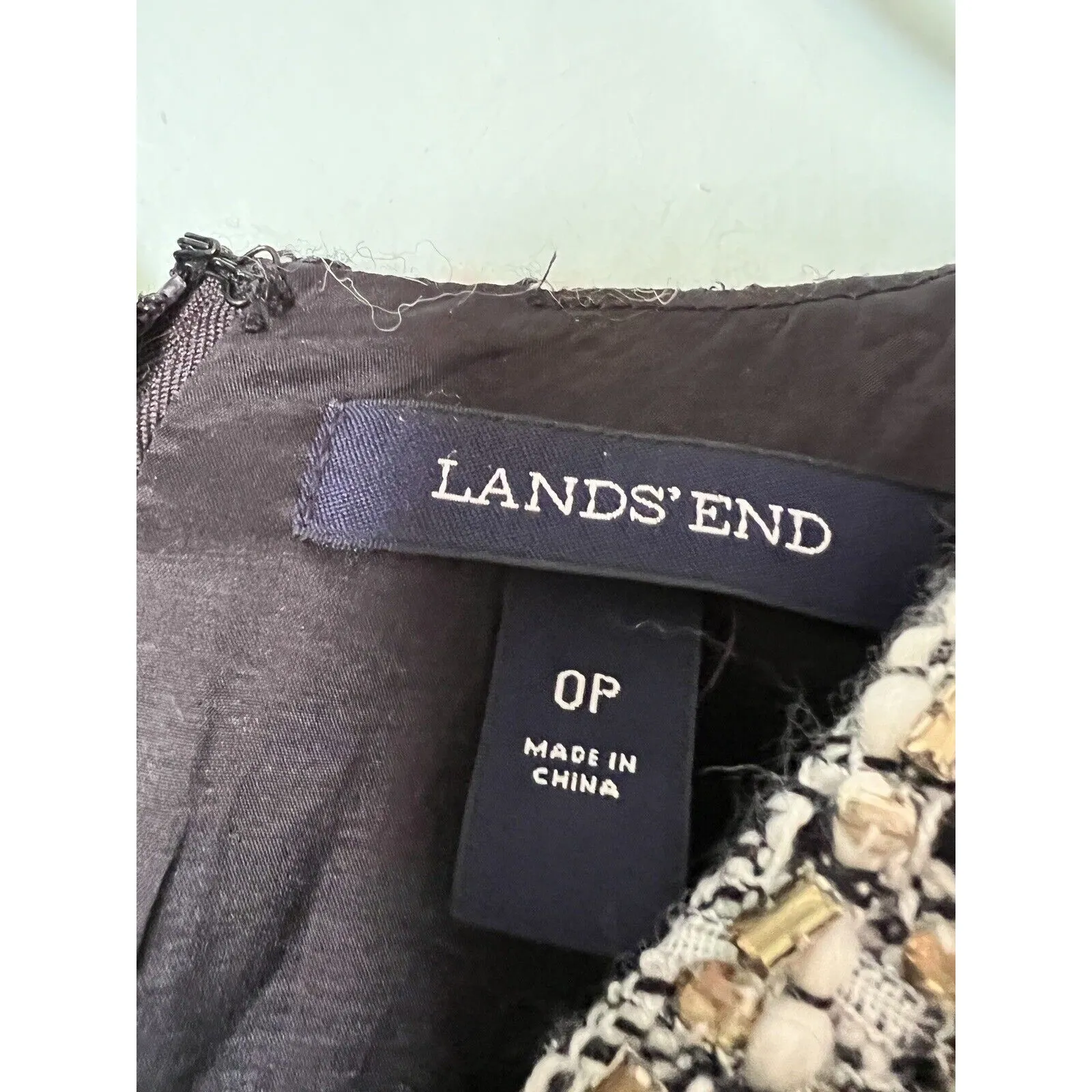 Lands End Womens‎ Size 0P White Black Tweed Crystal Beaded Neck Dress Sleeveless - Image 4