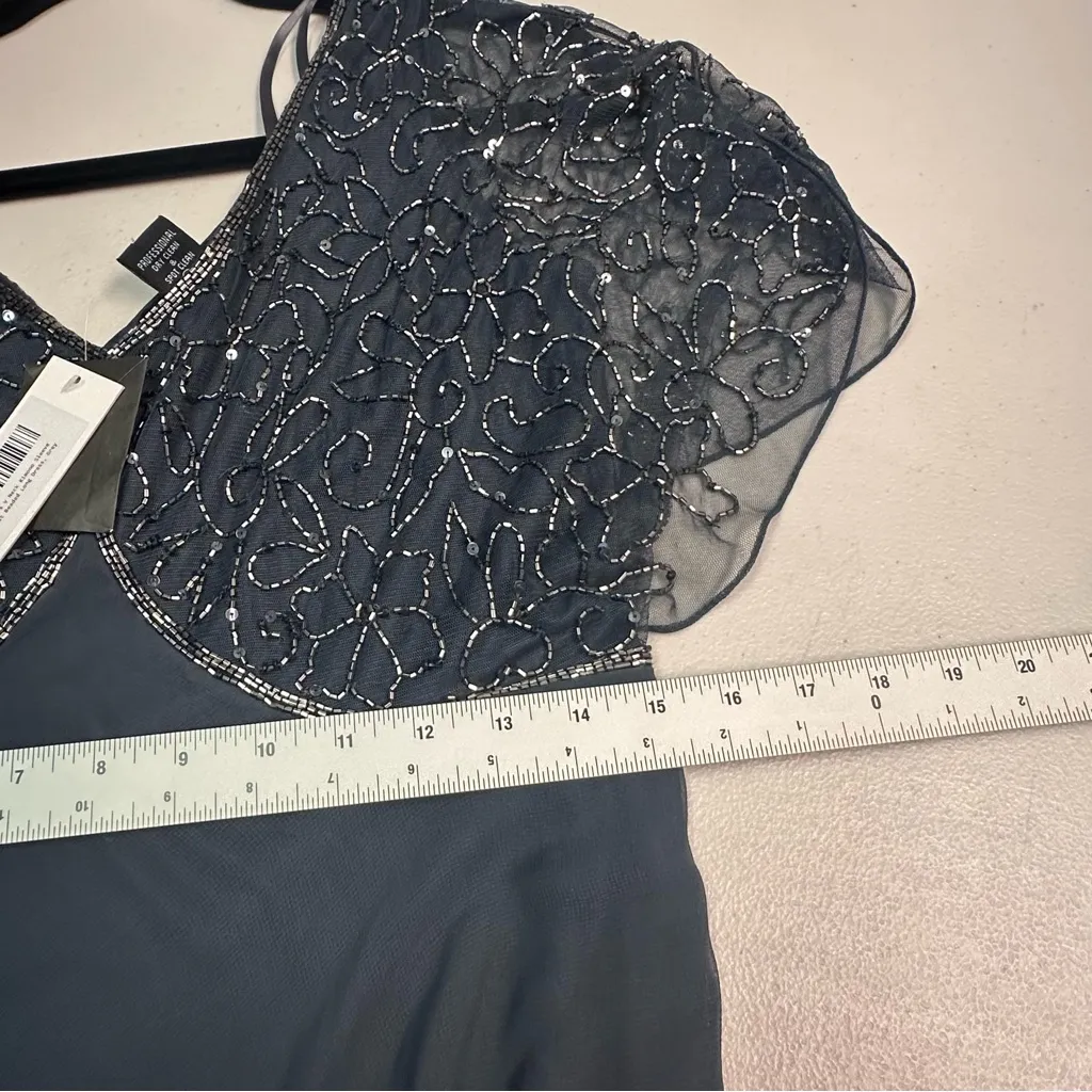 J Kara Maxi Dress with Beaded Overlay Blue Size 4 - Image 5