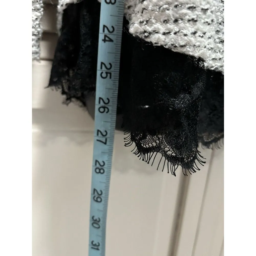 Alfani White/Black Open Knit Lace Glitter Sweater Long Sleeve Size Medium - Image 3