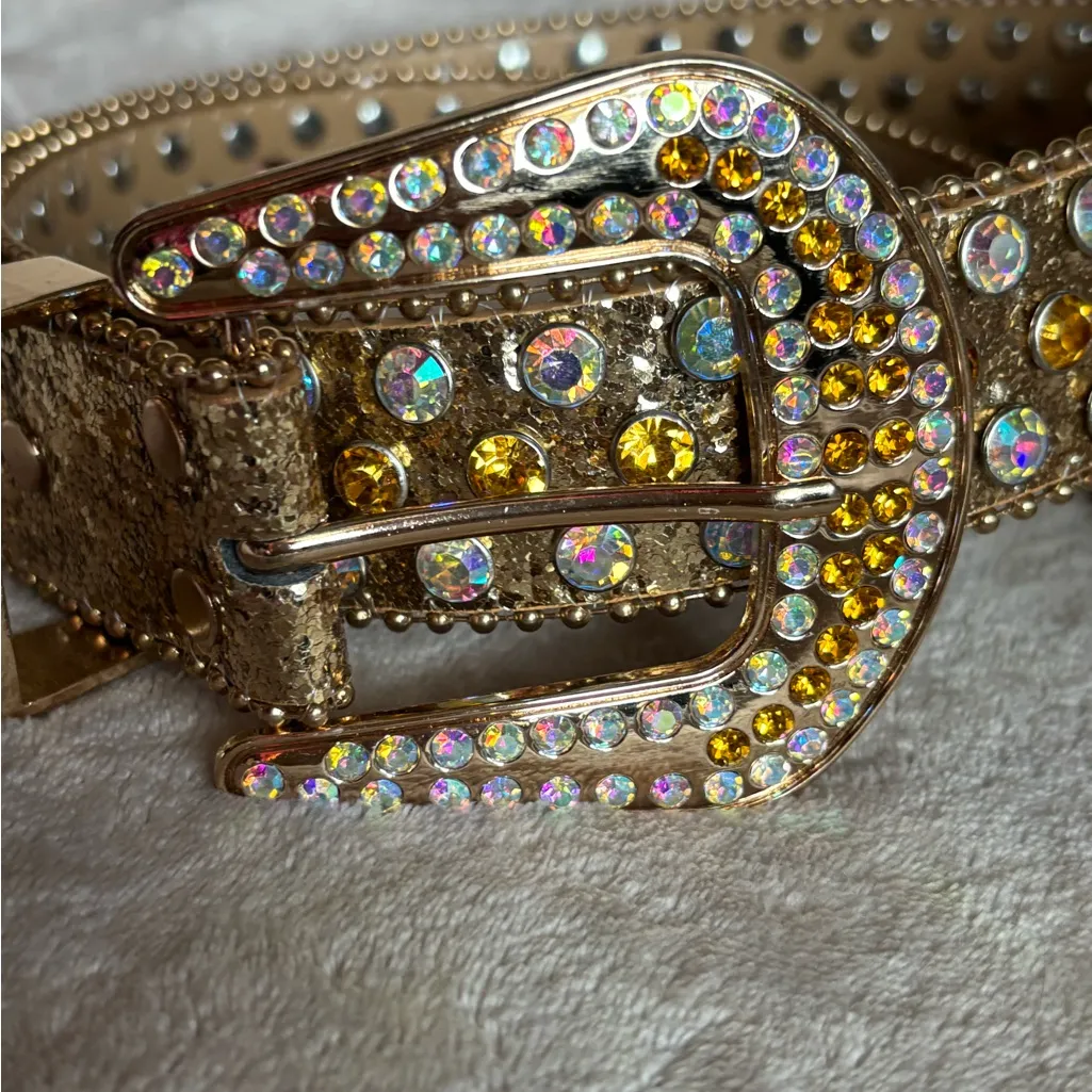 Gold Rhinestone Studded Western Belt NWOT - Image 3