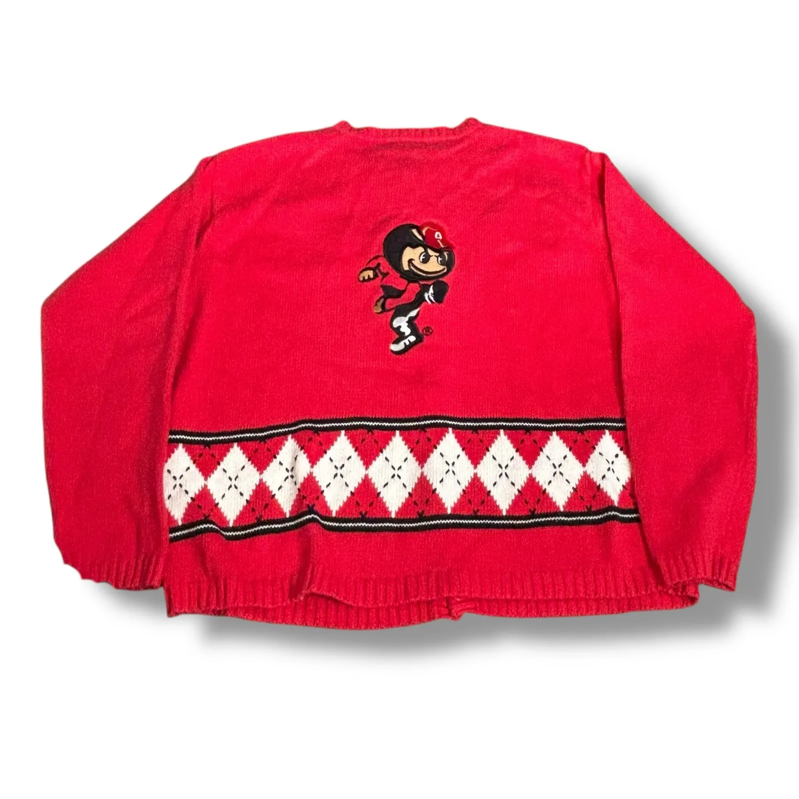 90s Ohio State Buckeyes Collegiate Football Button Knit Cardigan Sweater Medium Red - Image 3