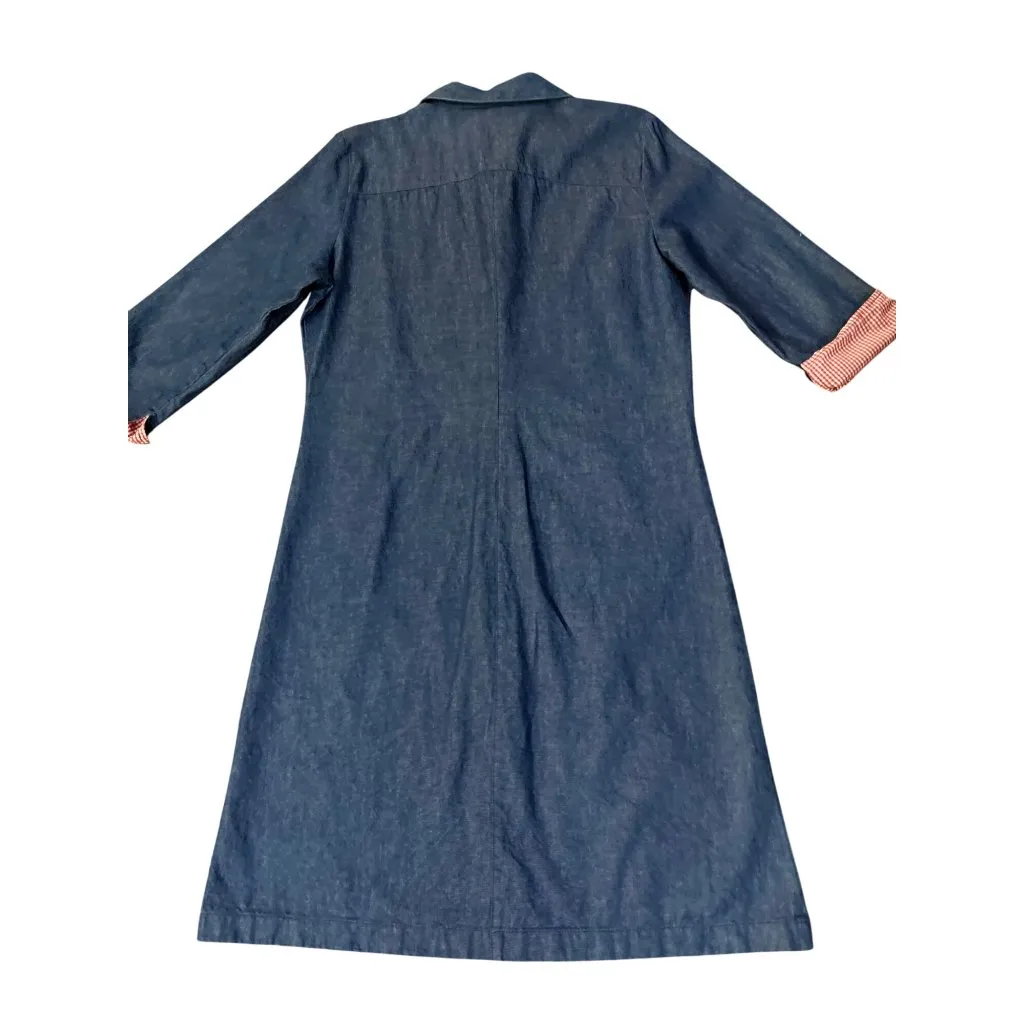 Vintage 90s Style Studio Denim Dress Womens M Red Gingham Cuff 3/4 Sleeve Size M - Image 4