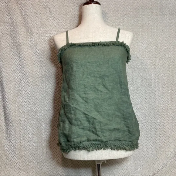 Francesca Bettini Olive Green Camisole Top M 100% Linen Euro Summer Cottagecore Size M - Image 2