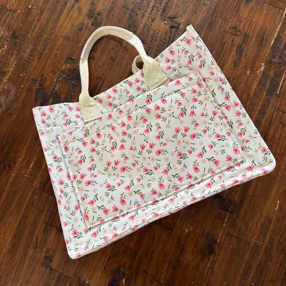 Floral Bag Purse Handles Little Flowers Pockets Pink - Image 2