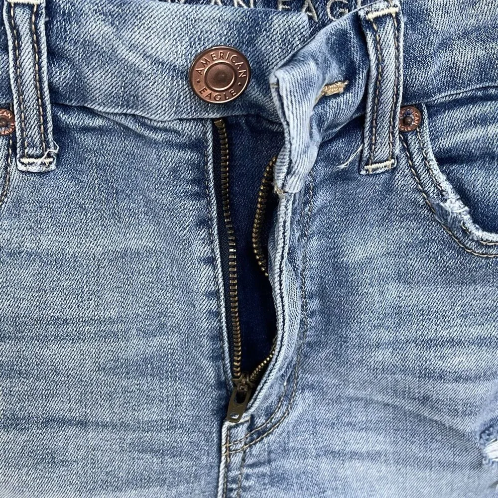 American Eagle SZ 0 Curvy Hi-Rise Shortie Jean Shorts Distressed Stretch Light - Image 5