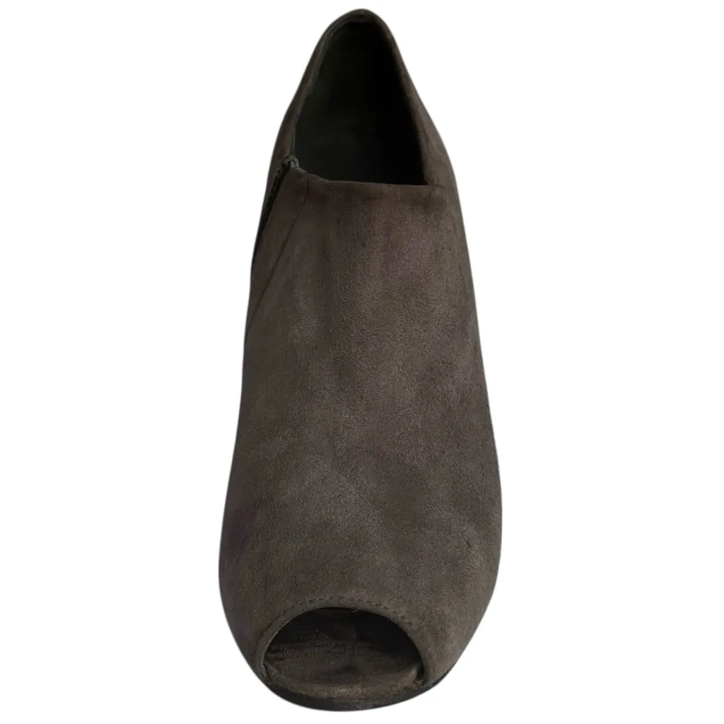 Stuart Weitzman Altamira Suede Leather Ankle Booties Gray Peep Toe Stiletto 9 M - Image 10