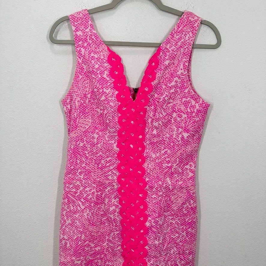 Lilly Pulitzer Target Collab Pink White Paisley Lace Trim V Neck Dress Size 6 - Image 3