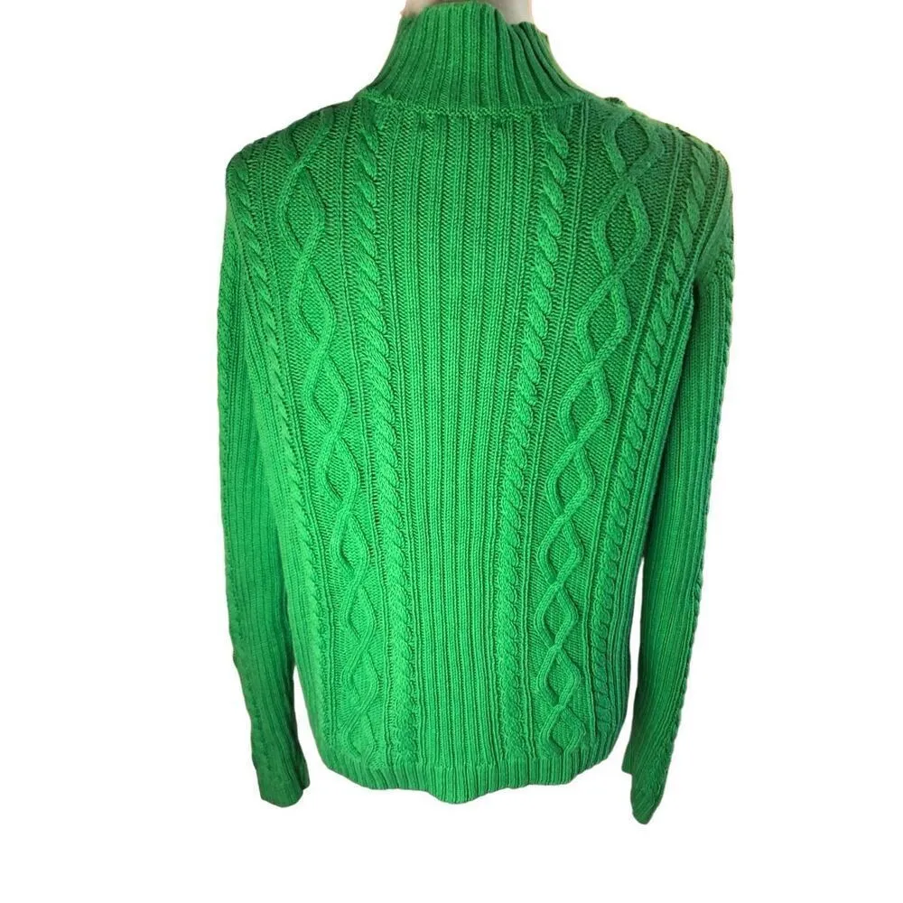Cable knit Chaps vintage green cable knit 3/4 gold zip cotton mock turtleneck sw - Image 10