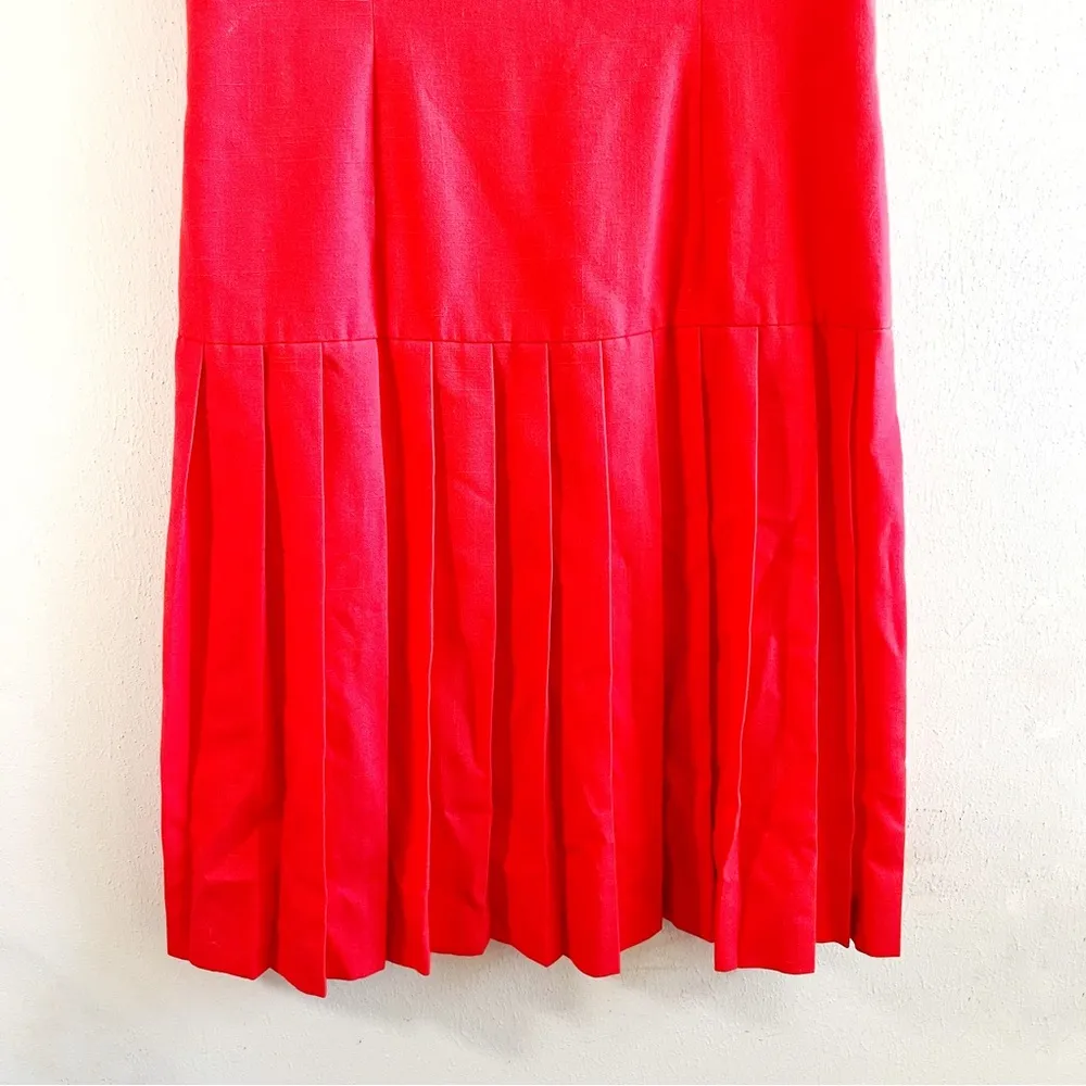 Vintage Oleg Cassini Dress Bright Coral Sleeveless Drop Waist Pleated Sz 10 EUC - Image 6
