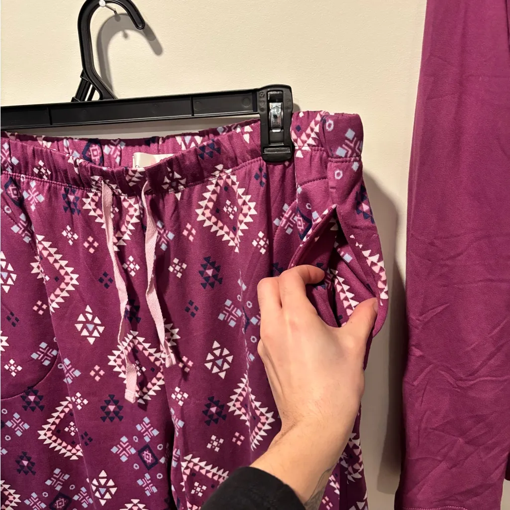 Cuddl Duds Plum Pajama Set with Patterned Pants - Image 4