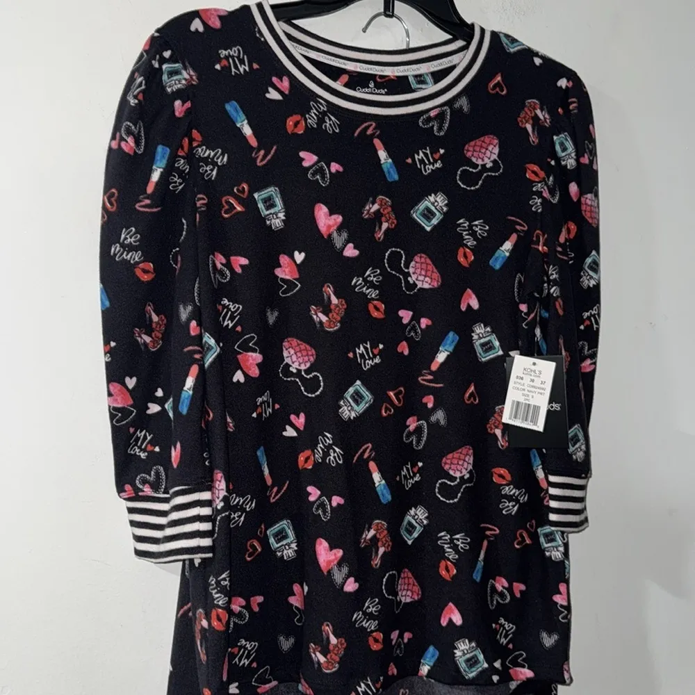 Cuddl Duds pj navy Pink Heart Pajama Set makeup theme NEW Gift - Image 2