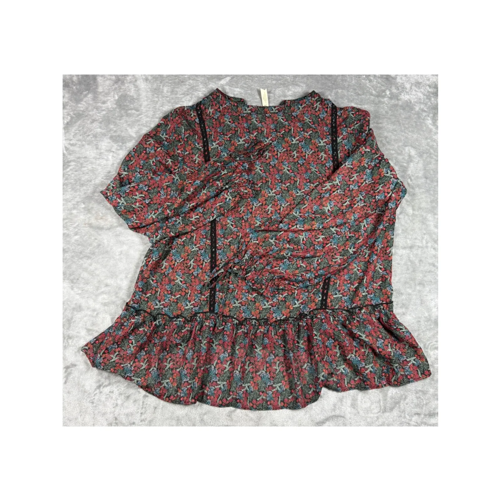 Matilda Jane‎ Floral Blouse Women's Long Sleeve Black Lace Trimmed LG - Image 12