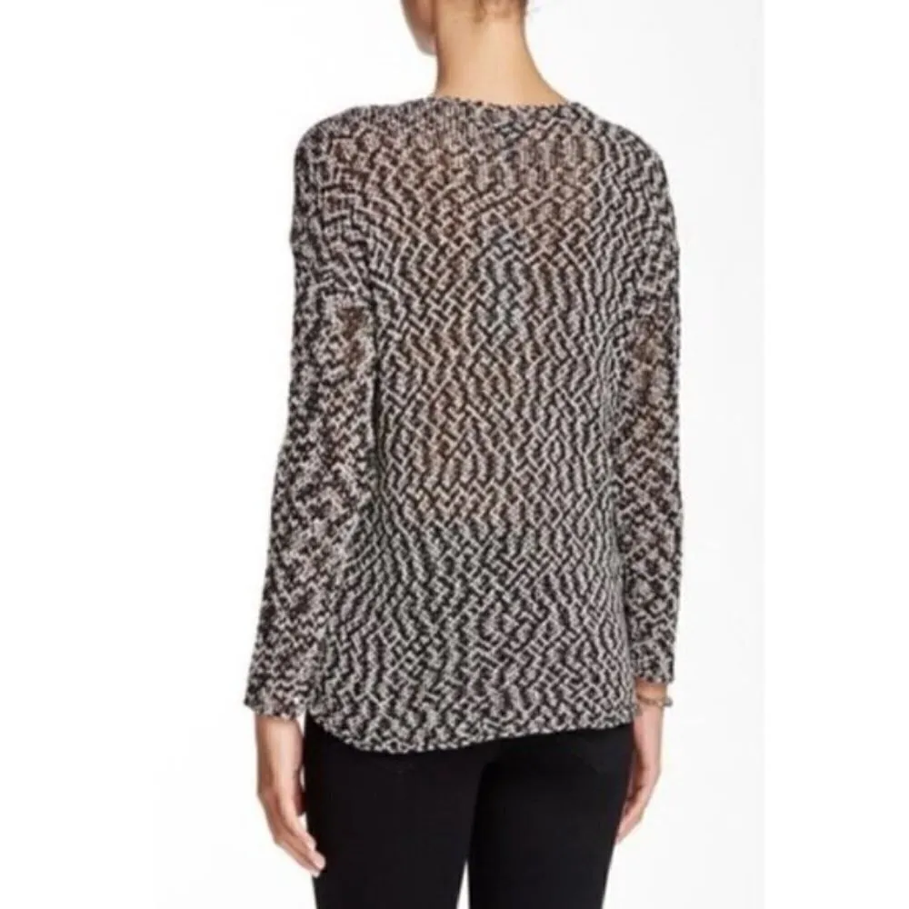 Eileen Fisher Sweater XS Slouchy Open Weave Sustainable Fabric Beach Black White - Image 9