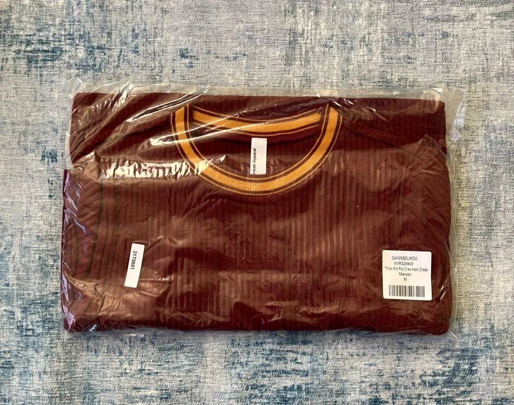 American Apparel Maroon Thick Ribbed Crew Neck Maroon Dress Medium - Image 8