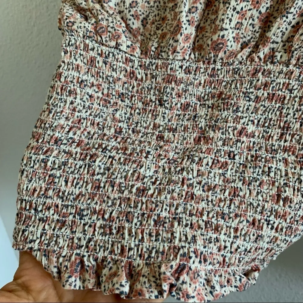 American Eagle Smocked Long Sleeve Tie Front Top Romantic Mini Floral Small - Image 11