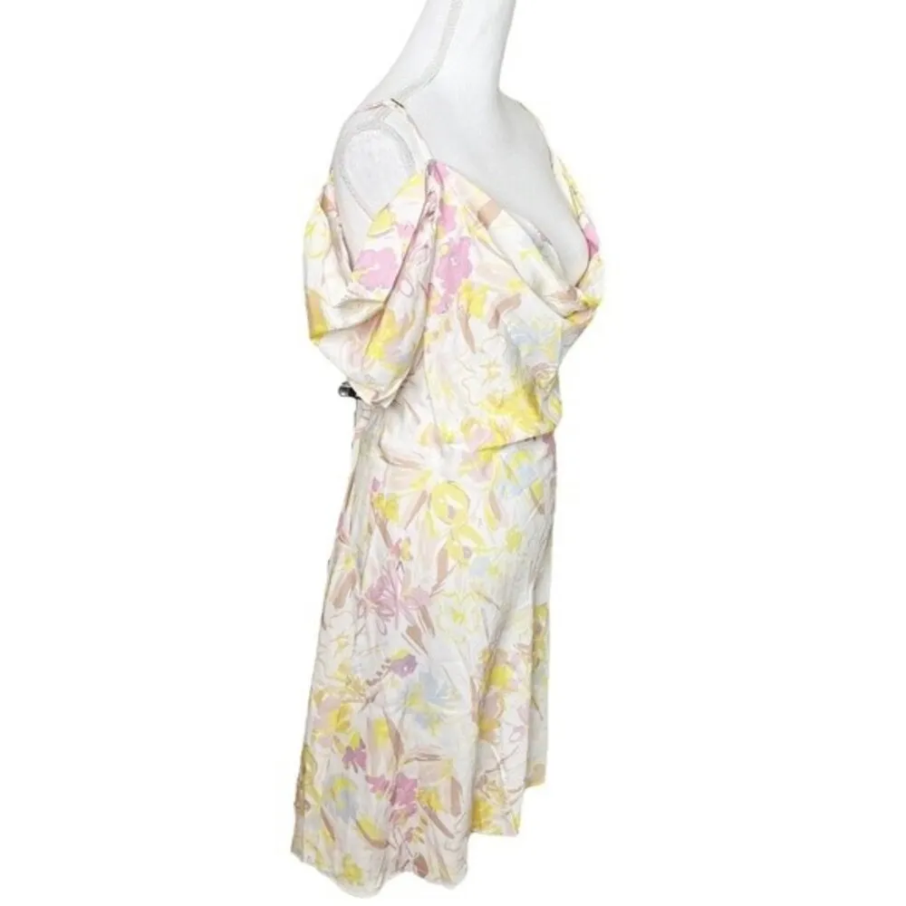 Ted Baker Camily Cowl Front Satin Mini Dress Floral Cold Shoulder Size 6 US 12 - Image 6