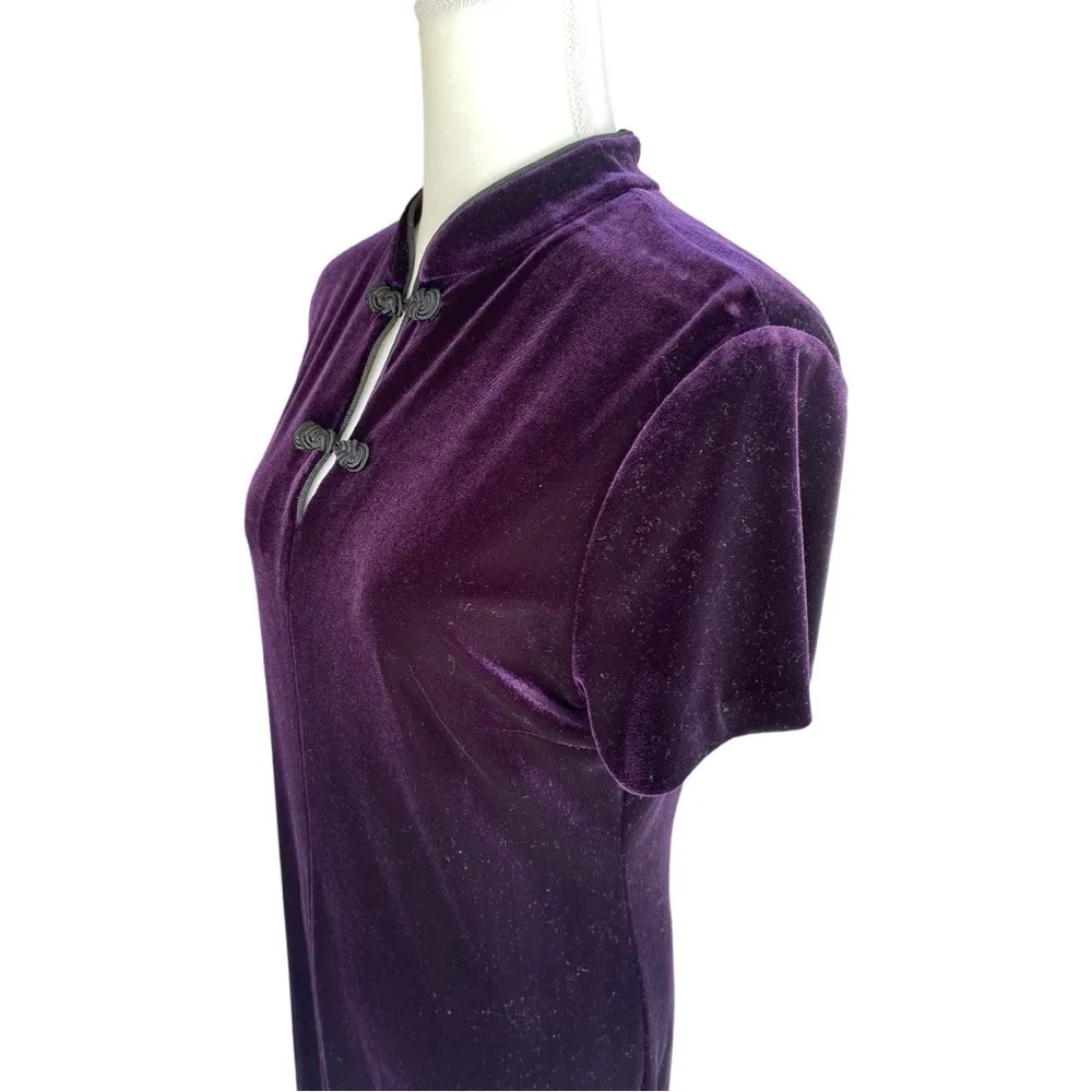 Vintage Purple Velvet Cheongsam Dress Sz 12 - Image 6