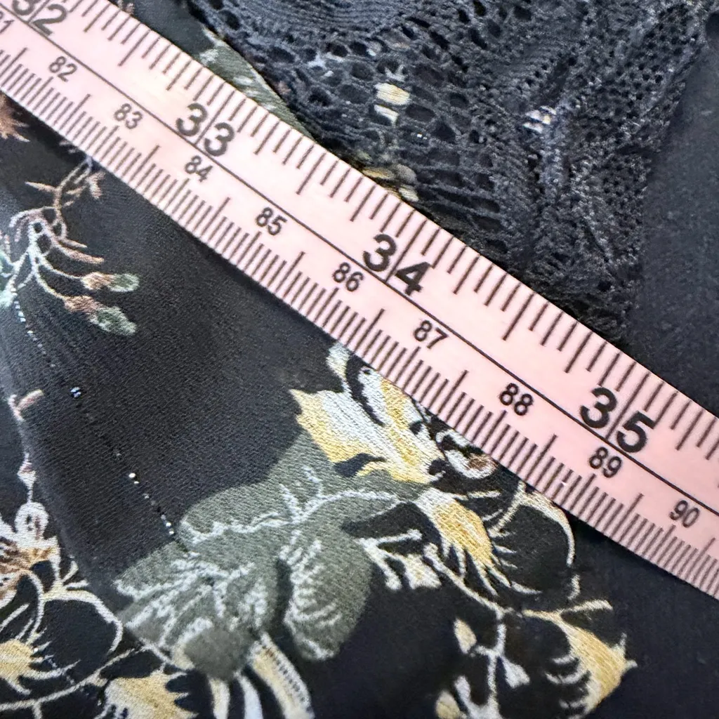 Sam Edelman Black Chiffon Lace Floral Print Robe Kimono Bohemian Medium - Image 9