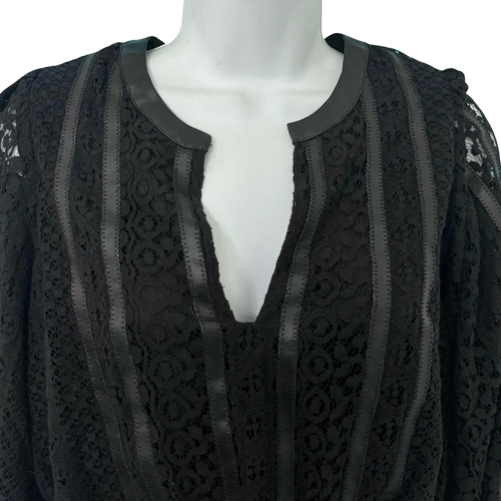 Express Black Vegan Leather Lace Long Bishop Sleeve Peplum Top Blouse size XS - Image 10