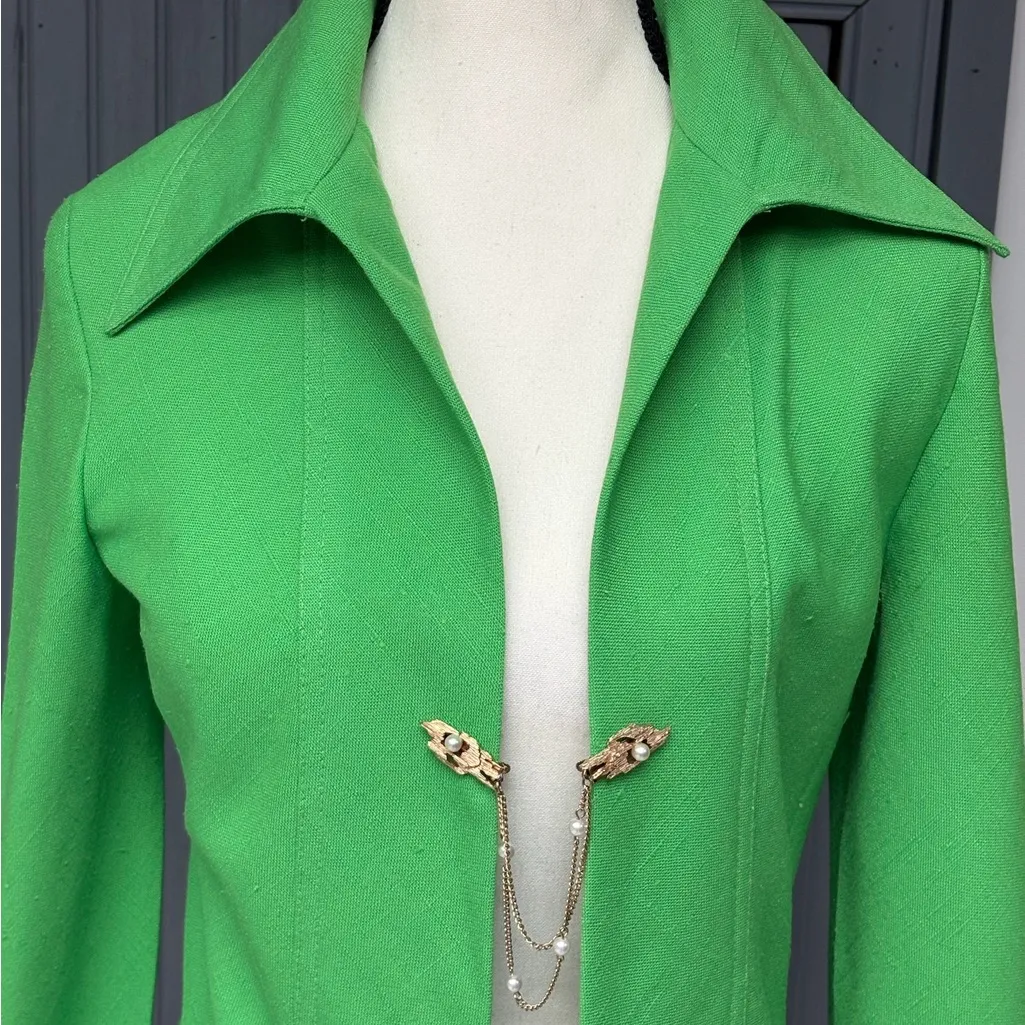 Vintage 70s R&K Originals Bright Green Dagger Collar Blazer XS–S Disco Bright - Image 8
