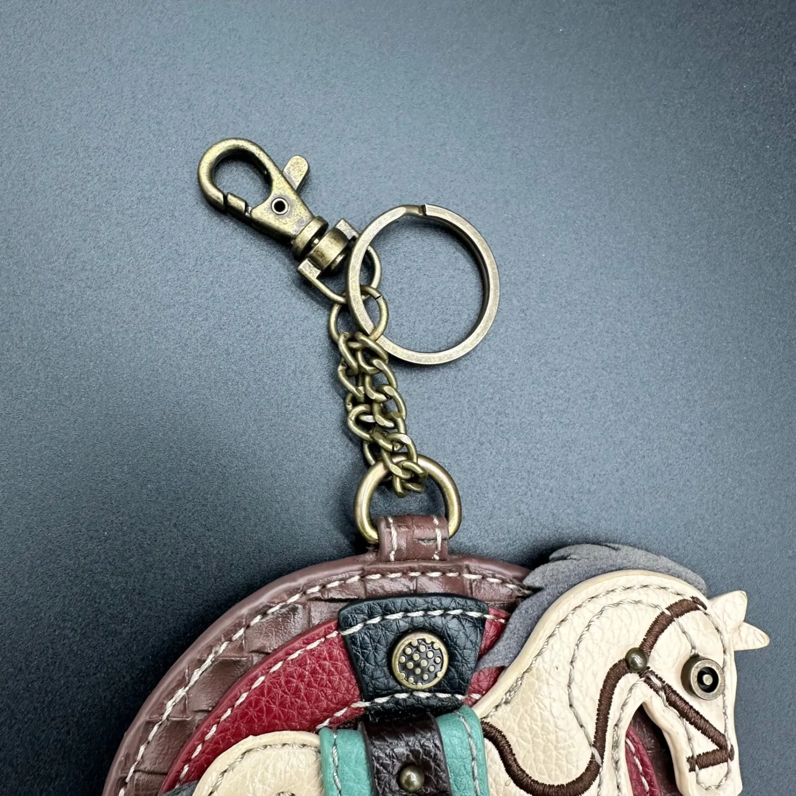 CHALA Horse Charm Coin Pouch Keychain Brown Woven Leather Accessory - Image 3