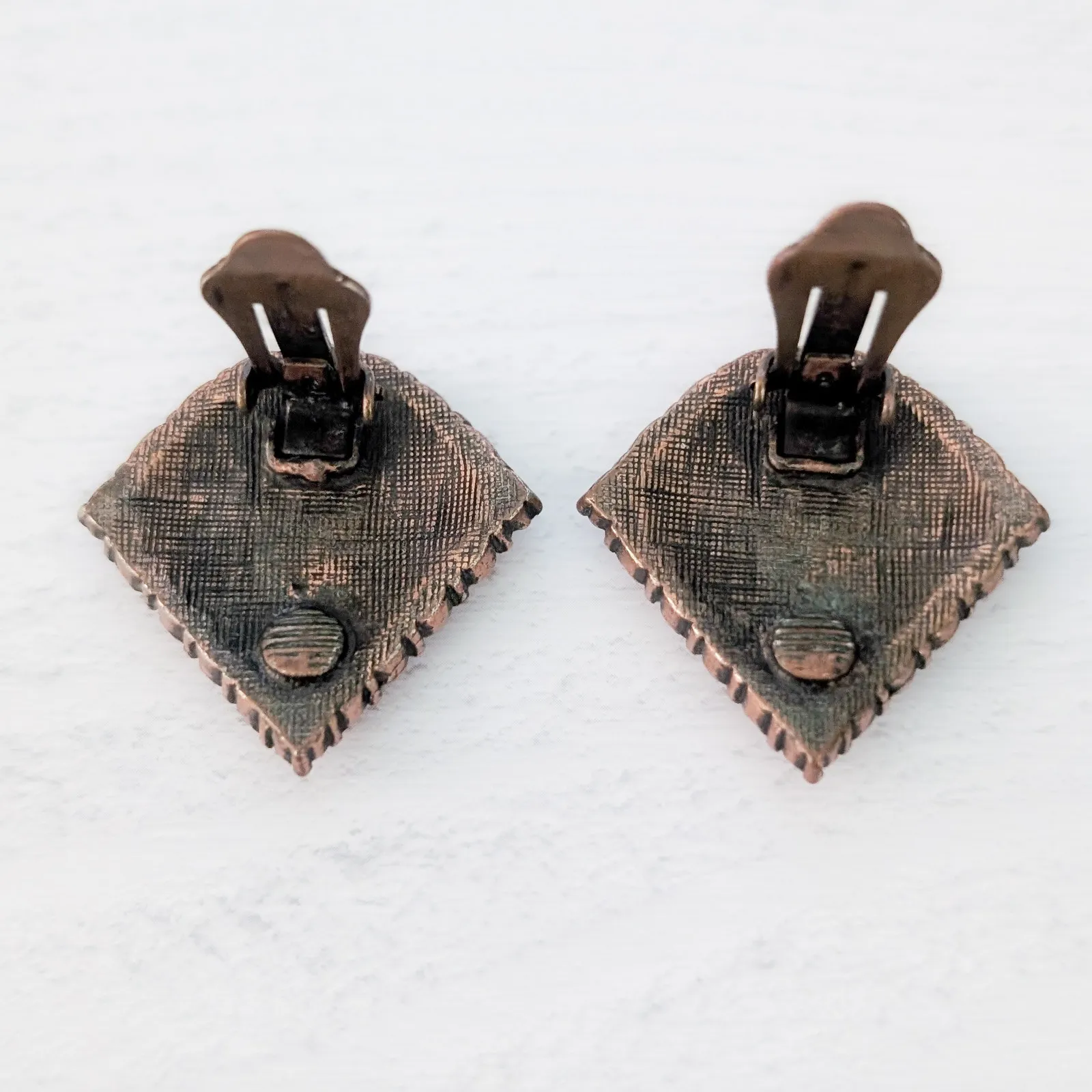 Vintage Clip On Earrings Dark Orange & Brownish Tones Statement 1 & 1/8" - Image 5