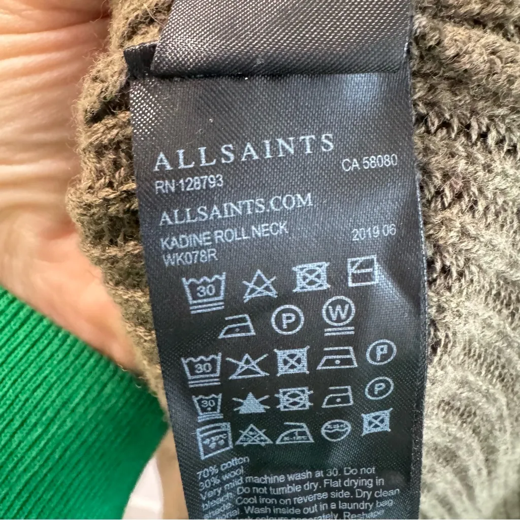All Saints Kadine Roll Neck Sweater in Military Green Large - Image 5