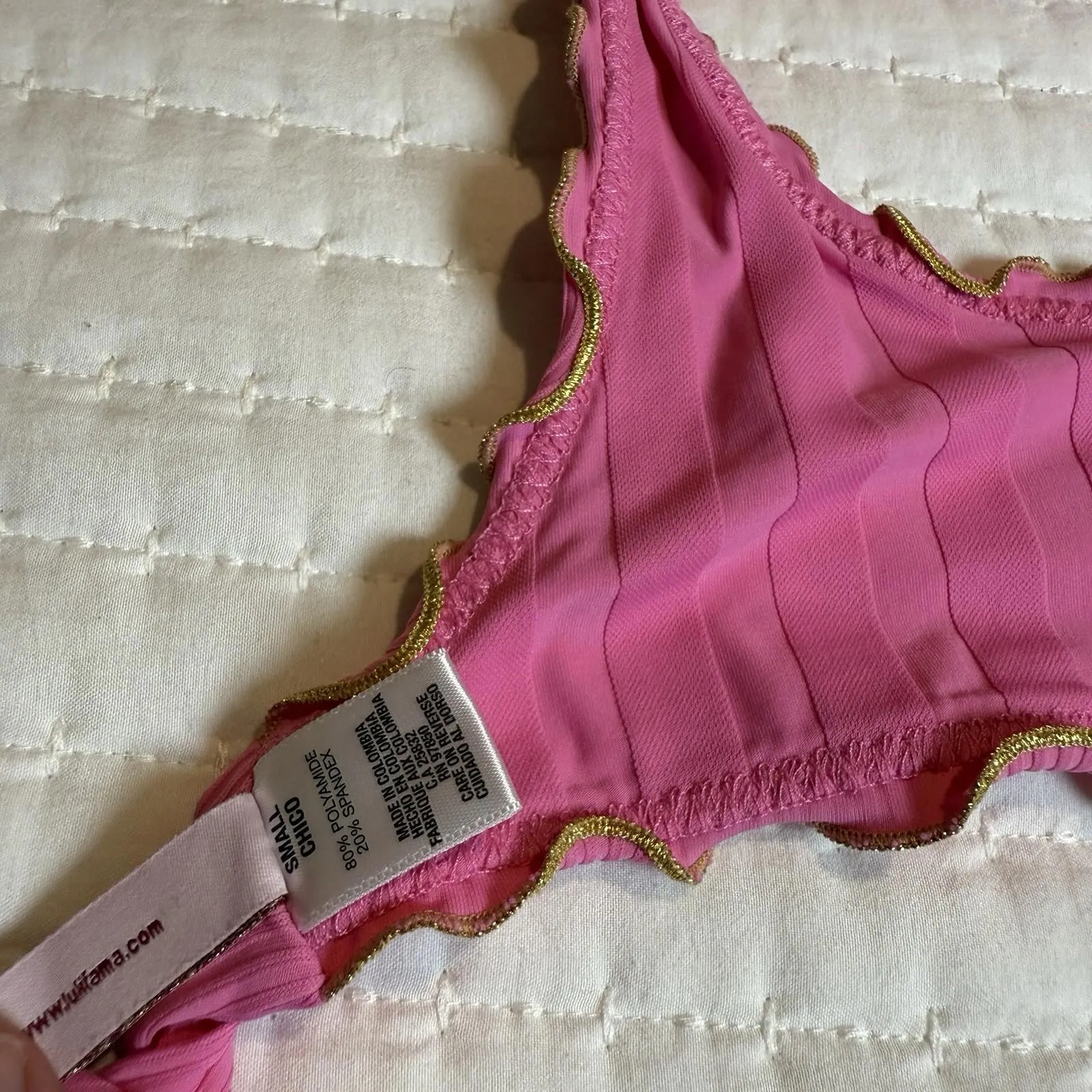 Luli Fama Adore Wavy Luxe Stitch Bikini Set Top & Bottom Sz S Small Pink - Image 7