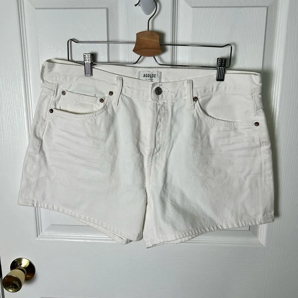 Organic Cotton High Rise White Parker Long Jean Shorts Dough 33 - Image 3