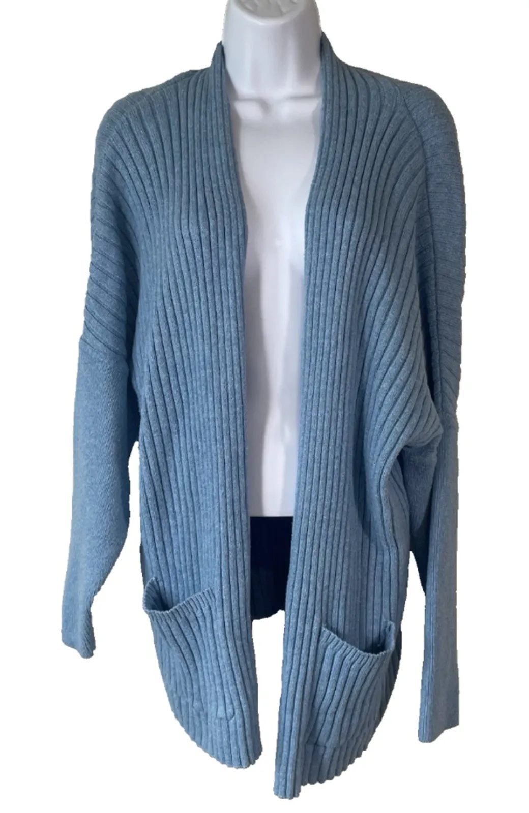 J. Jill Pure Size Large Petite Cardigan Blue Stone Drop Shoulder Ribbed Sweater - Image 1