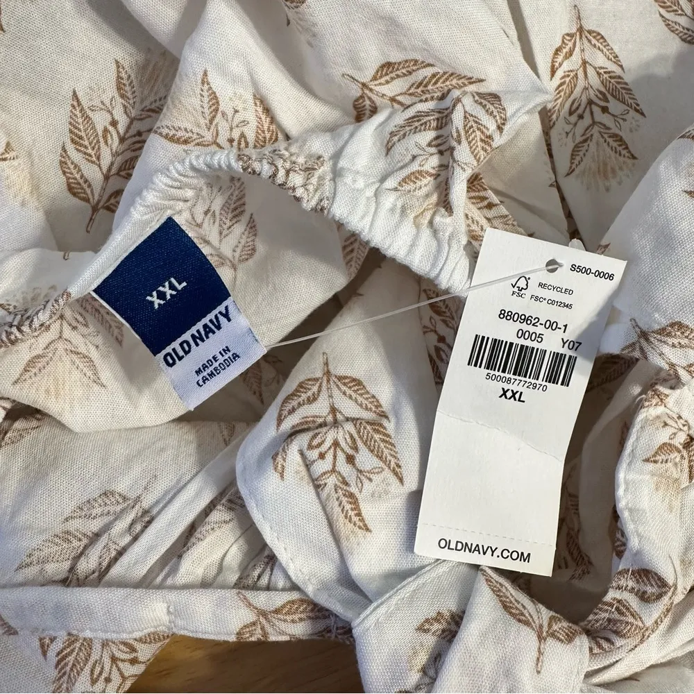 Old Navy White Floral Short Puff Sleeve Cutout Tie Back Blouse Top size XXL NWT - Image 9