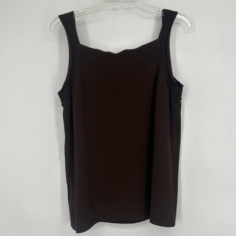 Jones New York Brown Knit Camisole Tank Top Ribbed Trim Square Neck Size 1X - Image 5