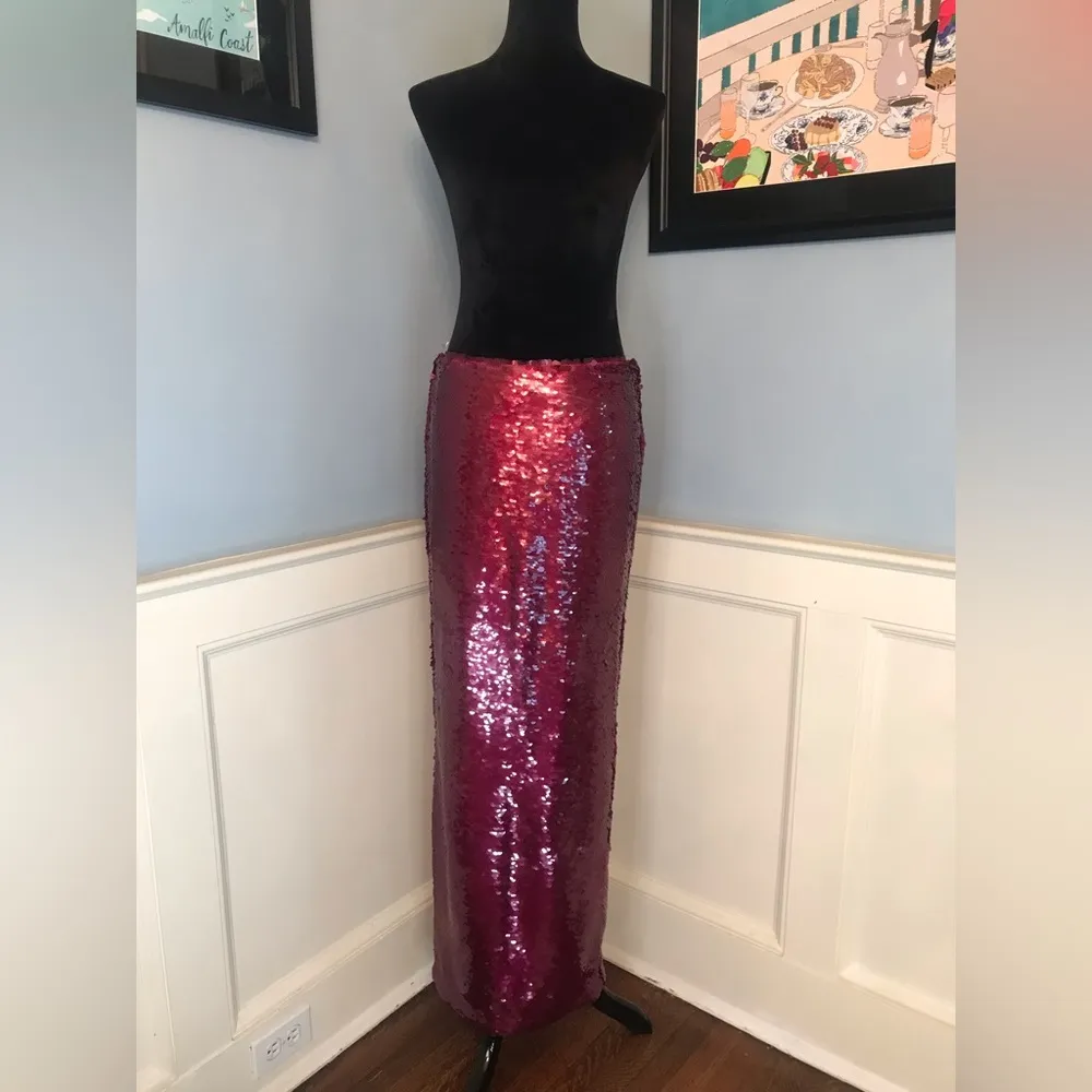 NWOT House of CB 'Alexis' Hot Pink Sequin Maxi Skirt Sz L - Image 3