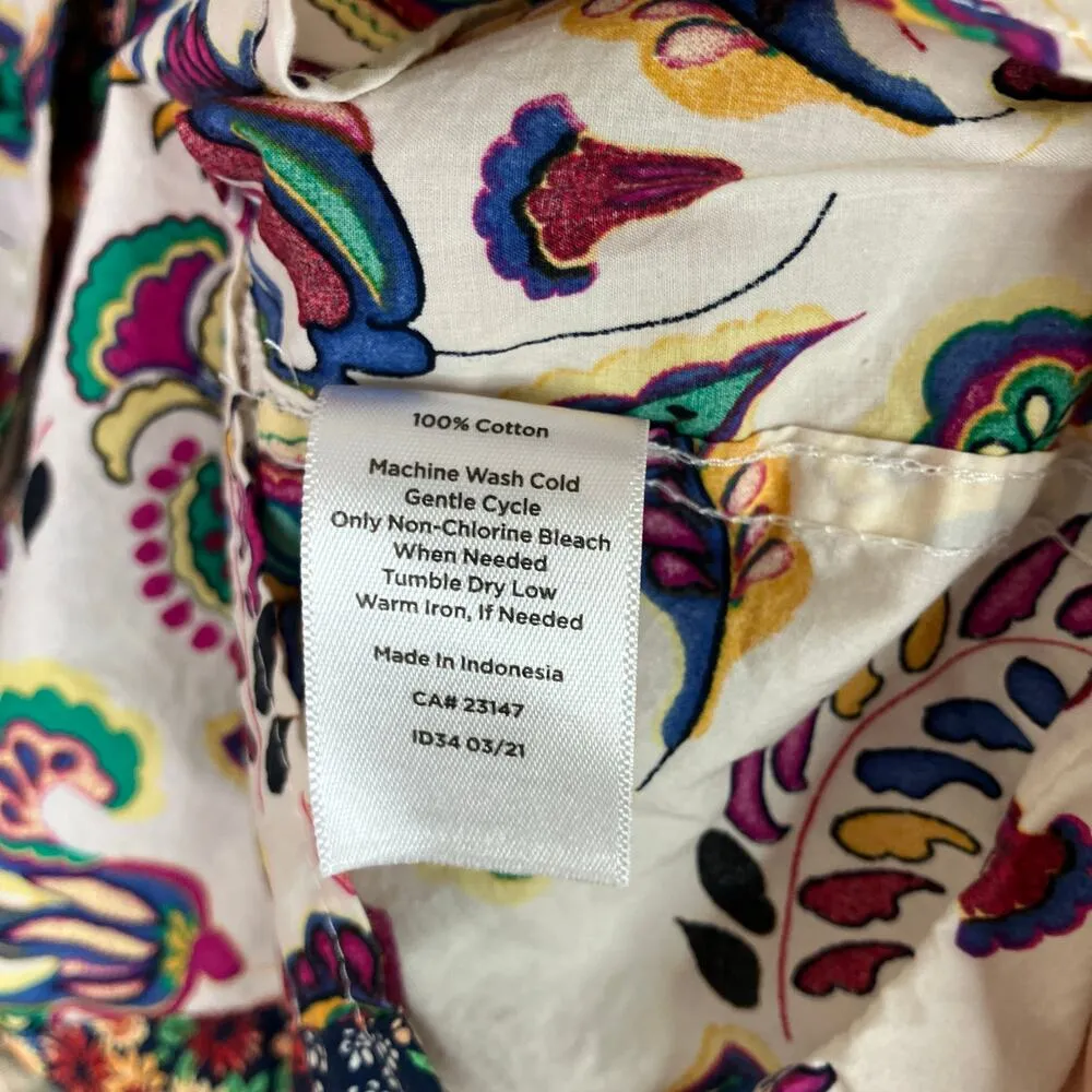 Talbots Petite | Cream Paisley Floral Button Up Blouse 100% Cotton Womens LP - Image 5