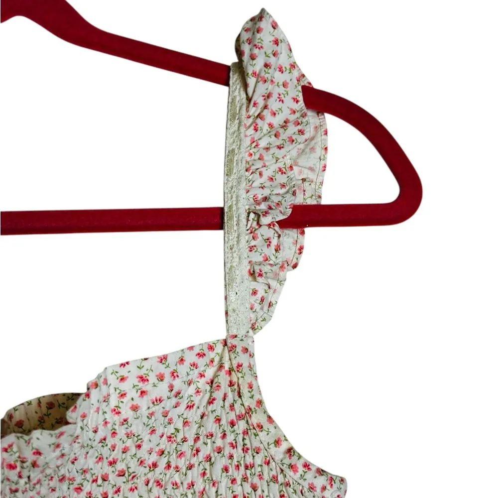 Vintage Ruffle Sleeve SunDress Dainty Floral Cottage Summer Casual Size Medium Pink - Image 4