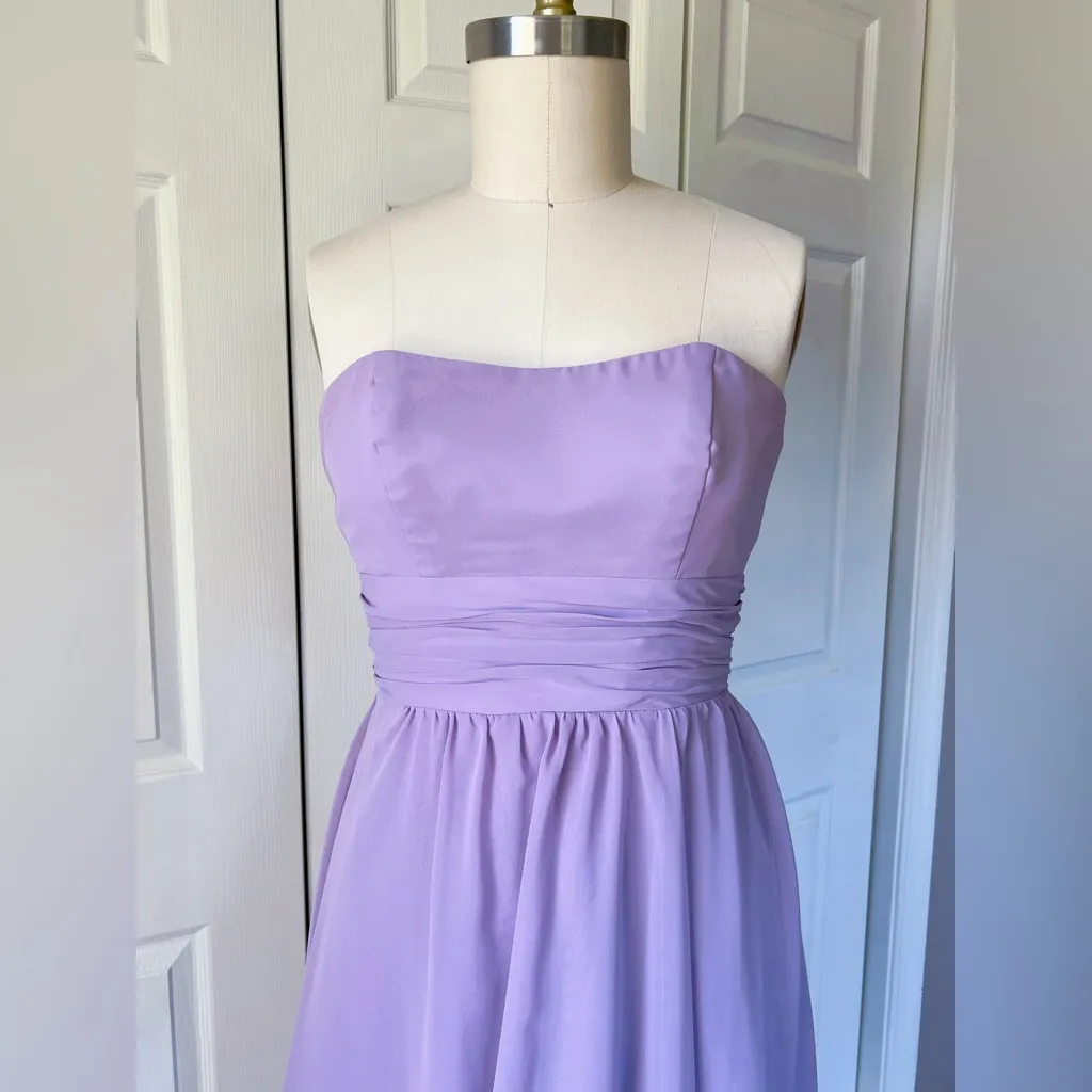 Alfred Angelo 7196 Strapless Asymmetrical Chiffon Dress in Victorian Lilac - Image 6