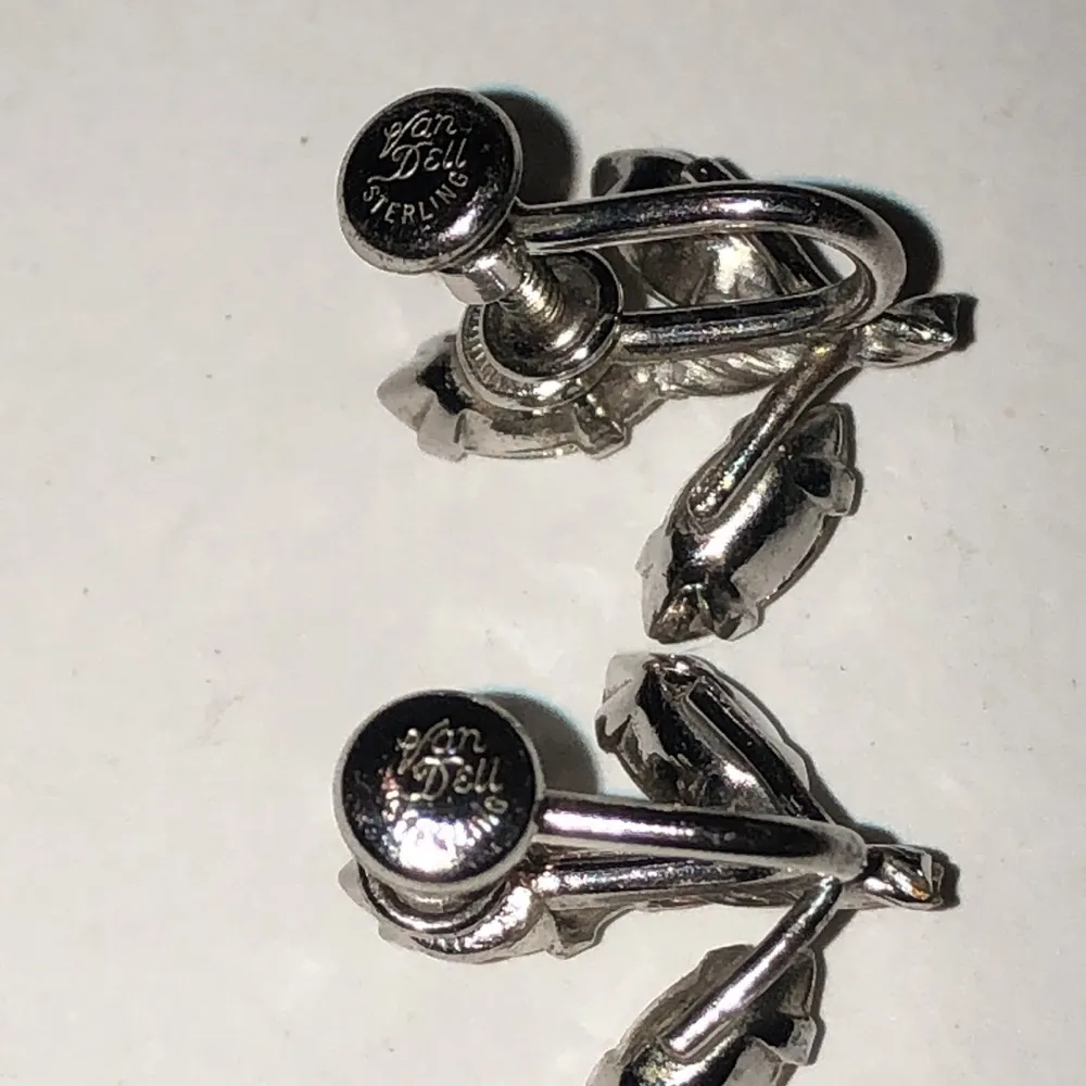 Van Dell Sterling Crystal Rhinestone Flower Screw Back Clip On Earrings Silver - Image 7