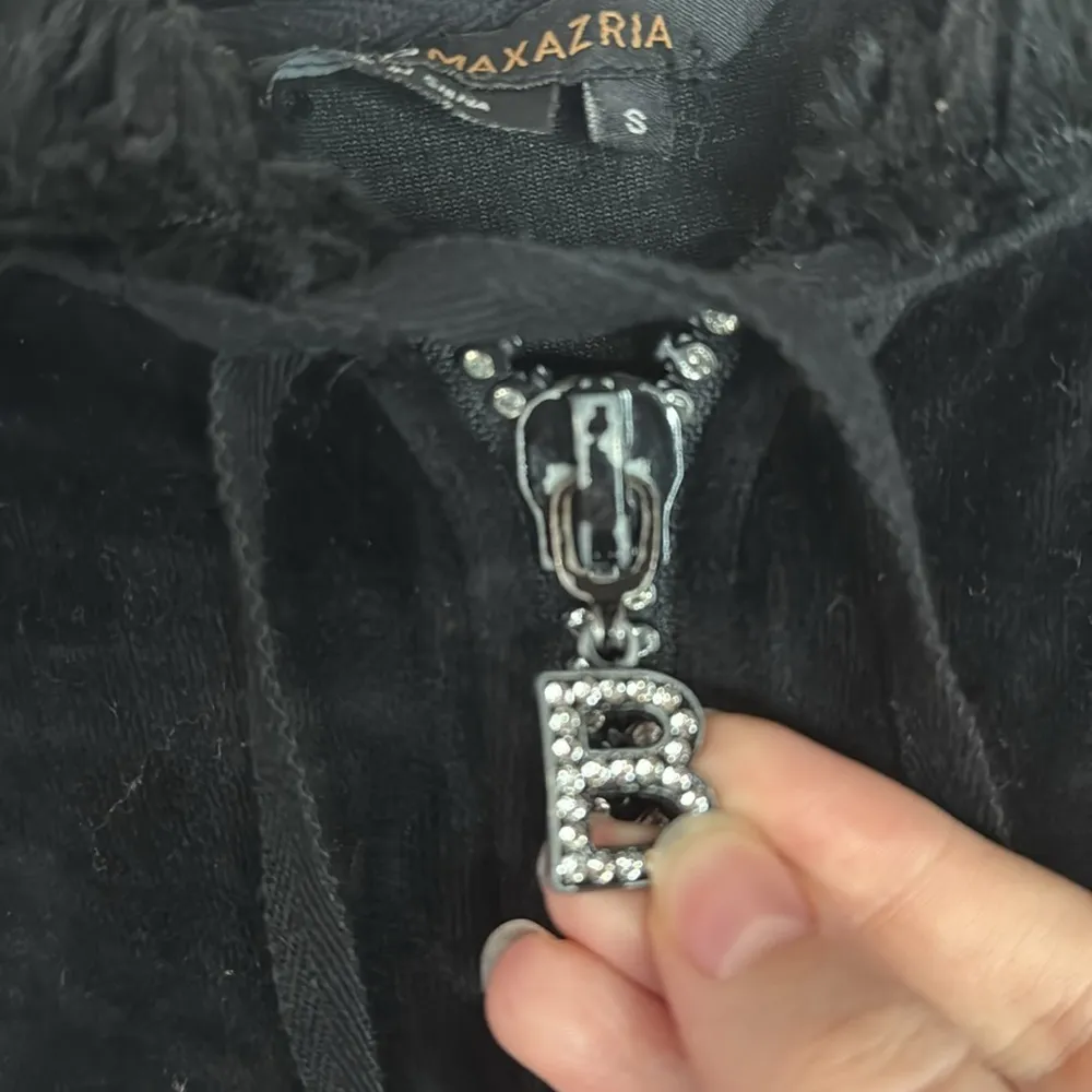 BCBGMaxAzria Velour Black Zip Hoodie spell out logo crystal bling Y2K size S - Image 6