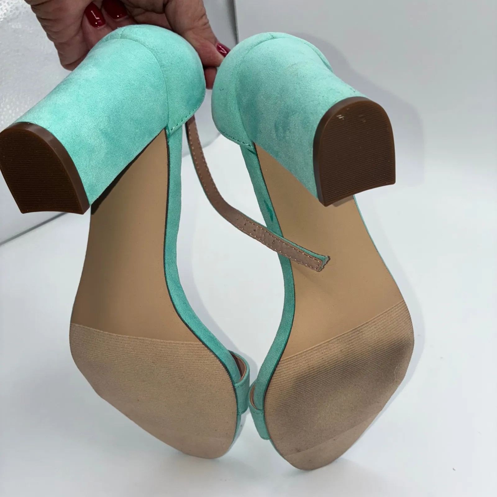 Madden Girl Beella Mint Fab Green Suede Ankle Strap Heel Sandals Women 6 Party - Image 3