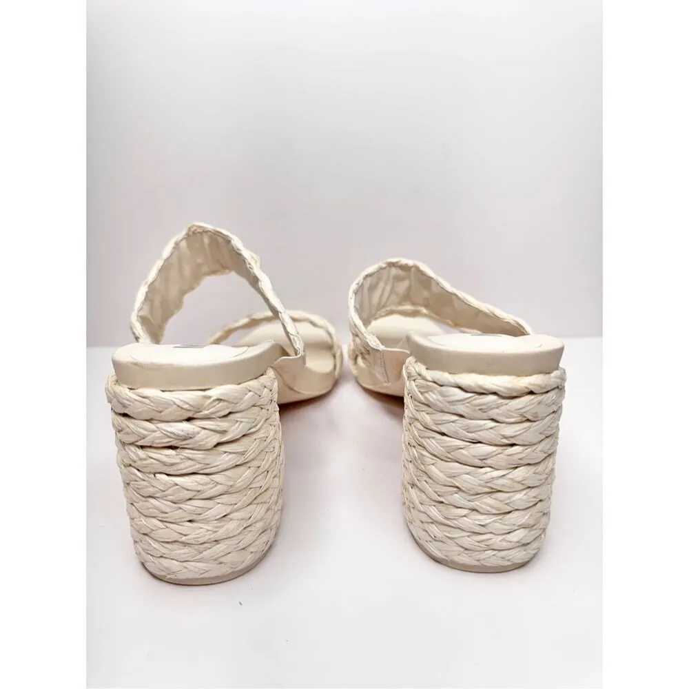 MIA Raffia Sandals Womens Size 10 Cream Double Strap Block Heel - Image 5