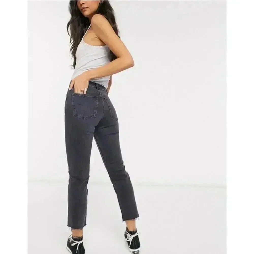 Topshop Black High Rise Split Hem Straight
Leg Jeans 30 - Image 6