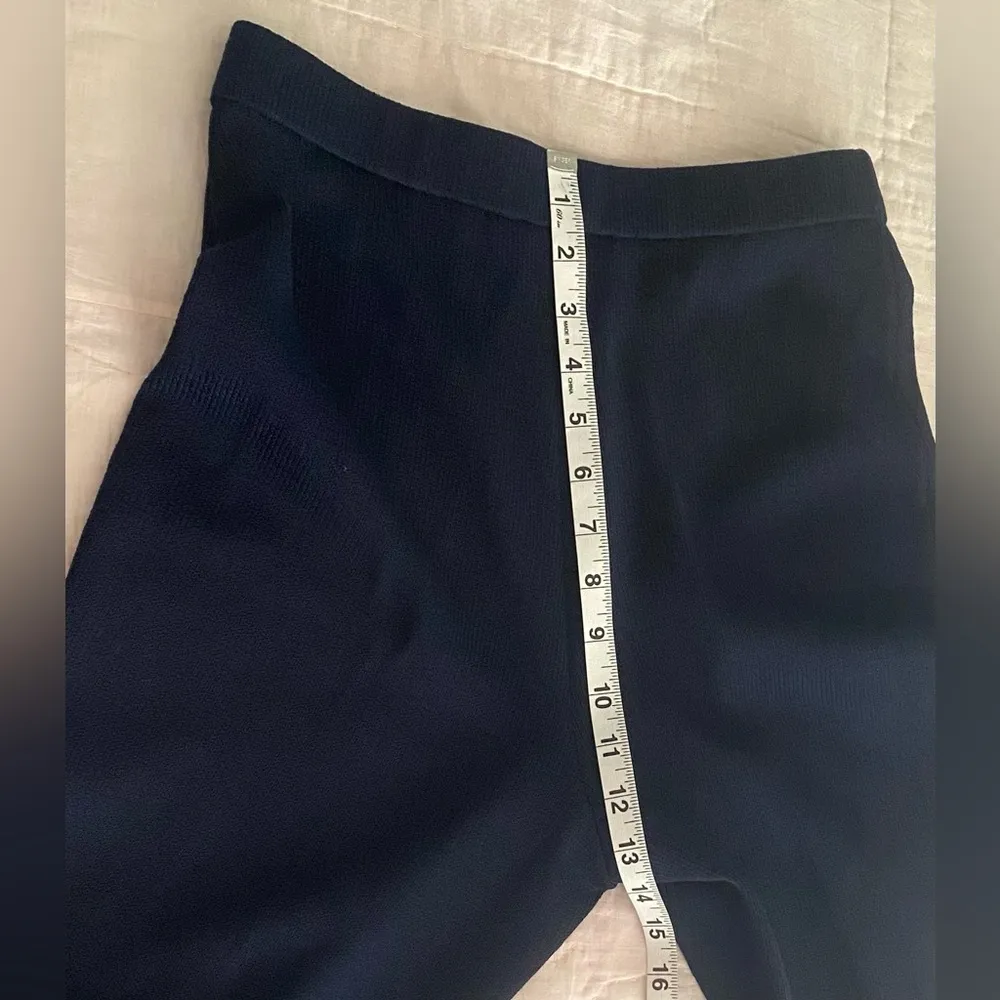 $395 BRAND NWOT ST. JOHN Santana Knit Wide Leg Pants Navy Blue Wool Blend Size 4 - Image 4