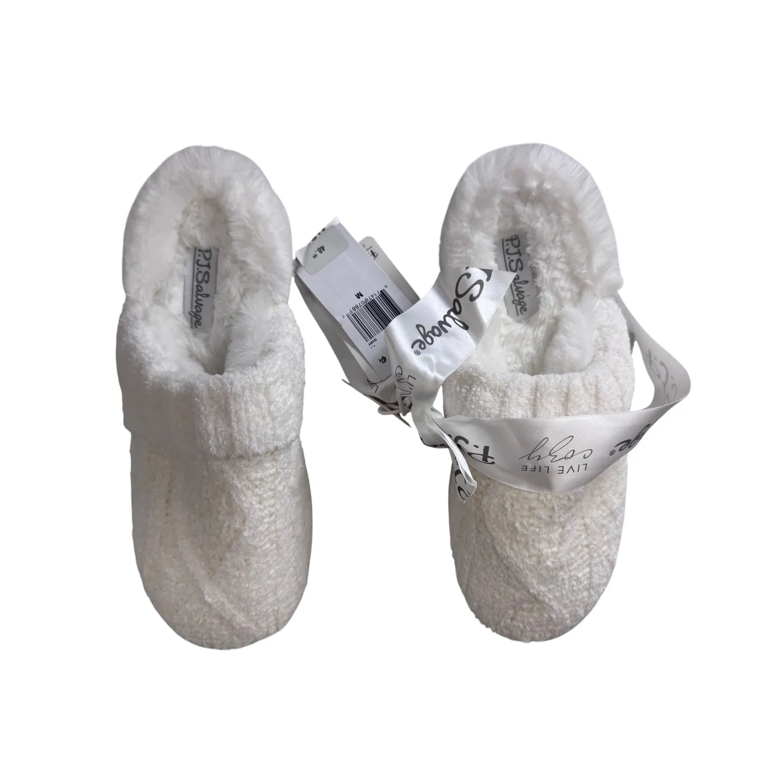 PJ Salvage Womens Cream Cable Knit Cozy Slippers M Home Lounge White Size 8 - Image 5