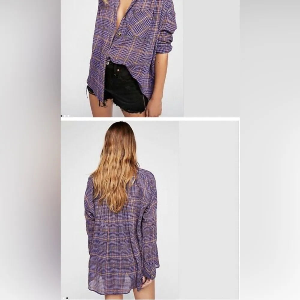 Free People Break My Stride Metallic Plaid Tunic Button-Up Shirt Violet Size S - Image 2